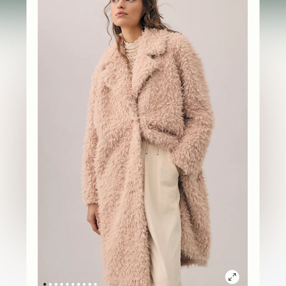 Anthropologie super soft, faux fur pink silky trench coat 3X